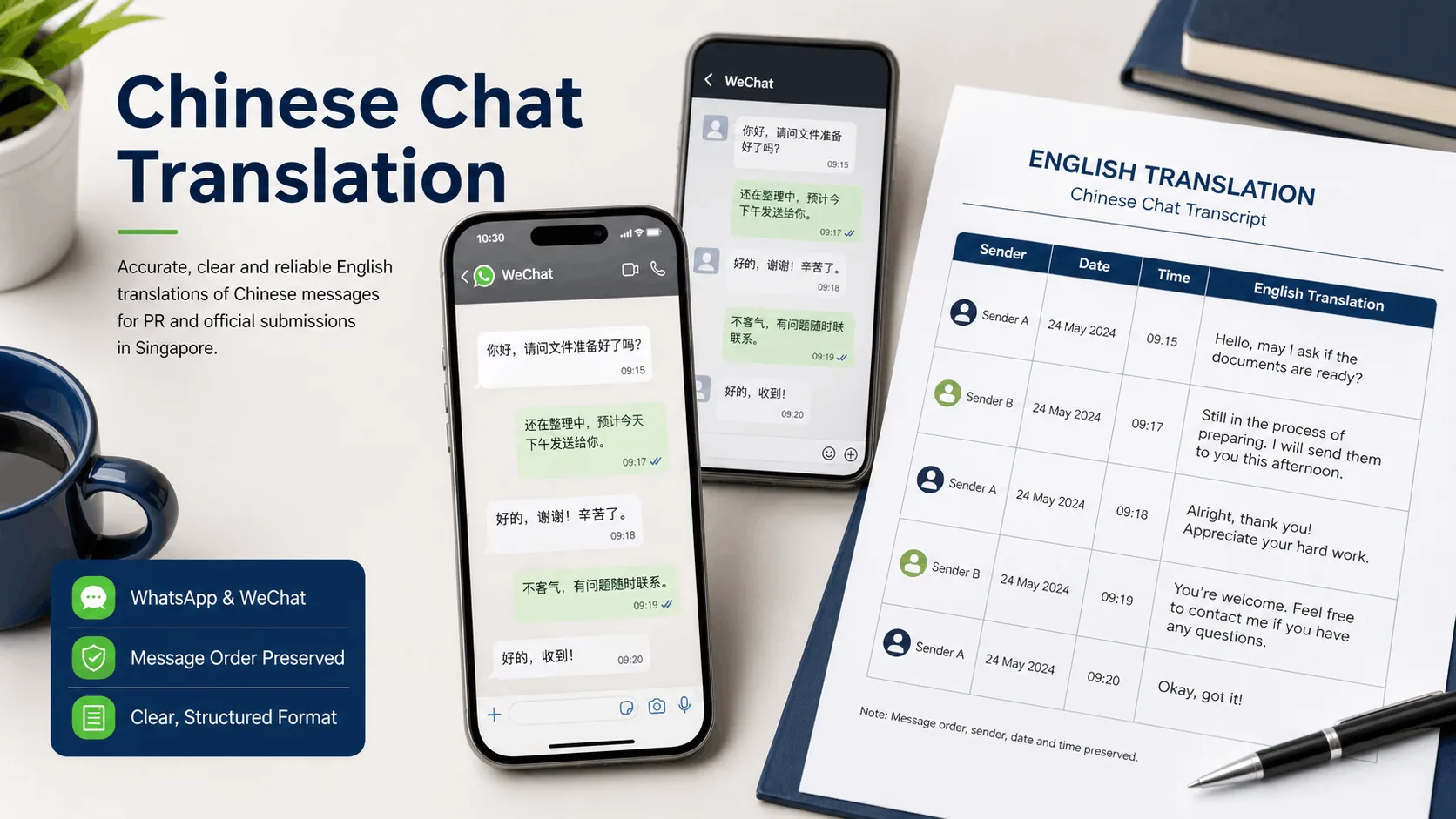 Chinese to English WhatsApp and WeChat translation for PR applications in Singapore